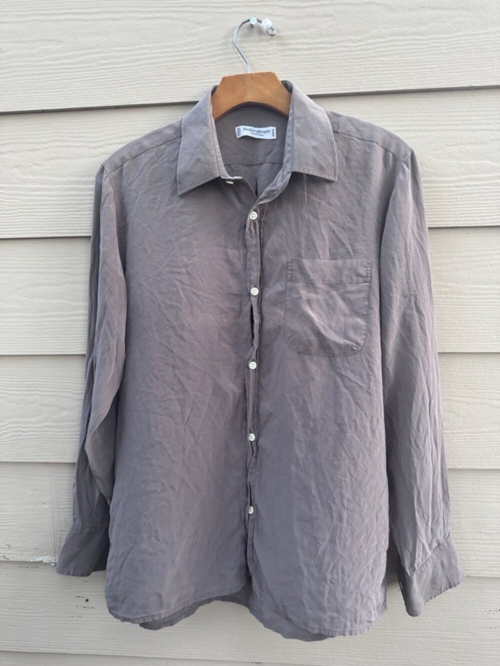 Vintage Yves Saint Laurent YSL Chemises 100% Silk Gray Shirt Made in France SZ 3